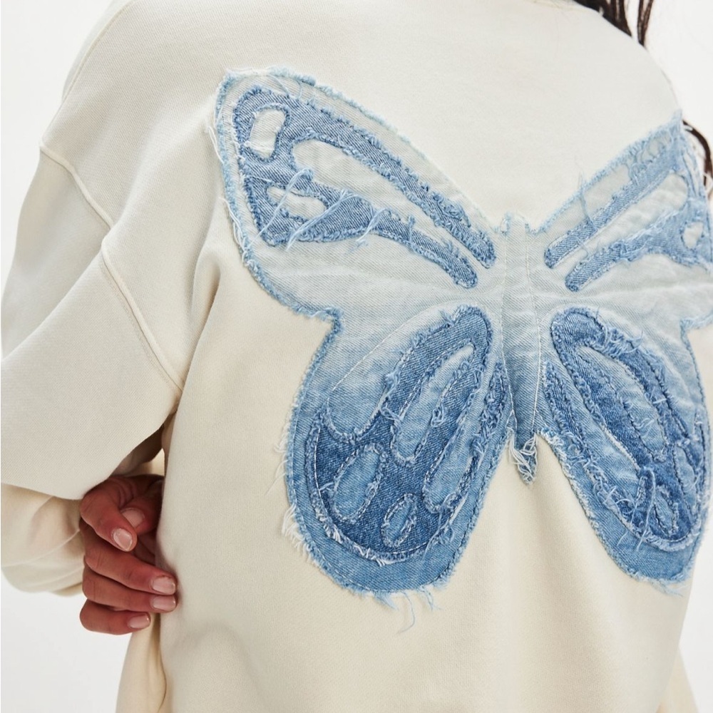 Free People x Tricia Fix Indigo Butterfly Crew | M | Designer Collab - Picture 2 of 7